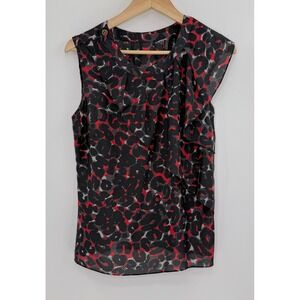 Michael Kors 100% Silk Ruffle Sleeveless Top‎ Animal Print Blouse Sz P Classy